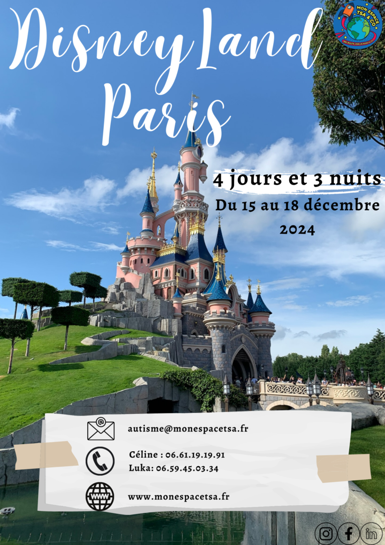 MIDWEEK à DISNEYLAND PARIS                       15 au 18 décembre 2024                                         Profil: Adolescents/Adultes bonne autonomie sans TDI/  sans retard de développement ou avec TDI léger/retard de développement léger