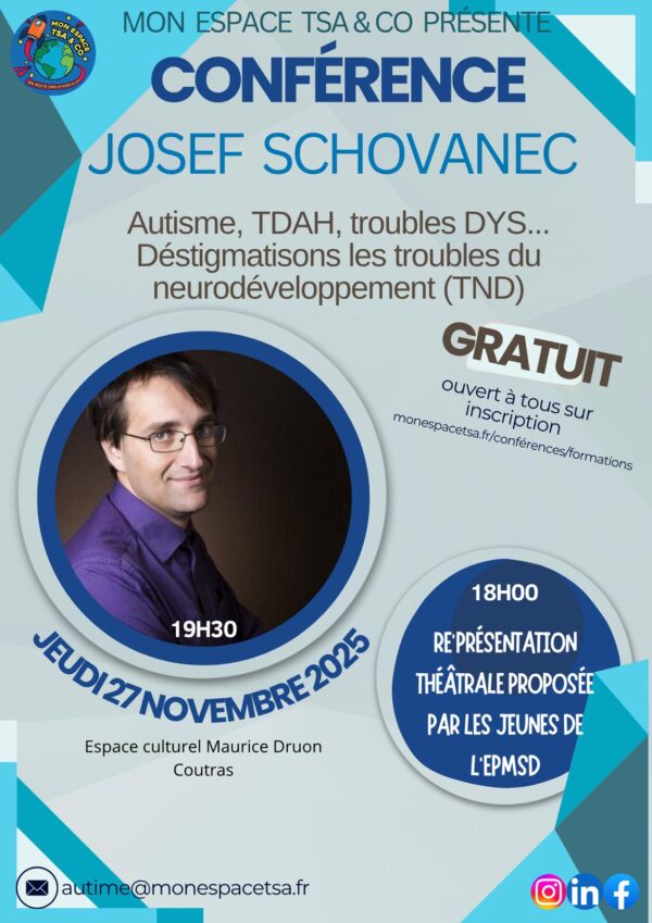 Conférence de Josef Schovanec à Coutras Événement gratuit avec apéritif dînatoire offert (sur inscription obligatoire)  Jeudi 27 novembre 2025 – à partir de 18h00 📍 Espace culturel Maurice Druon – Ville de Coutras