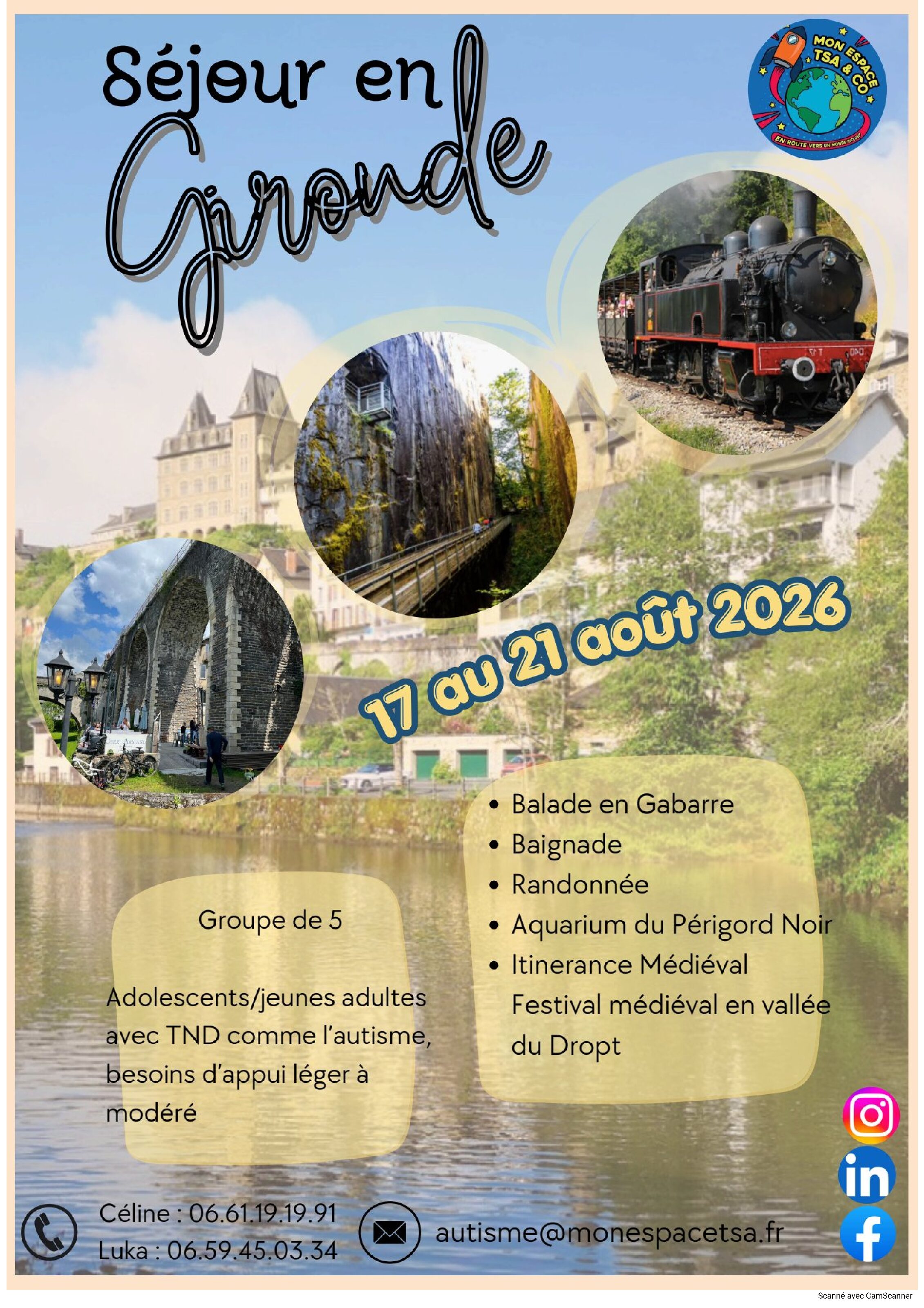 Gironde : séjour adapté pour adolescents et jeunes adultes – autonomie et découvertes/ Du 17 au 21 août 2026/ Groupe de 5 /Prix: 2700 euros