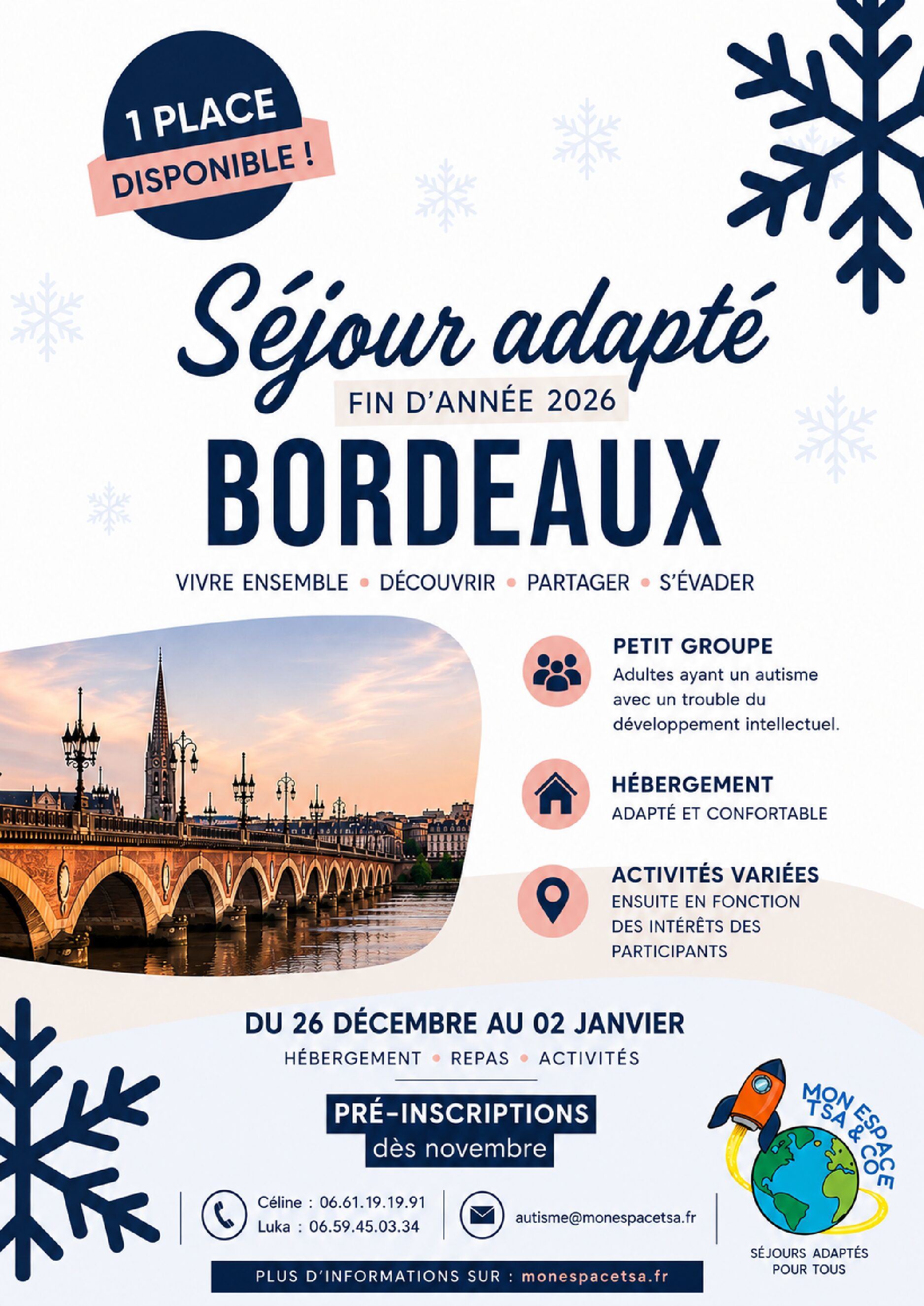 Fêtes de fin d’année à Bordeaux : 1 place disponible pour un séjour adapté en duo !